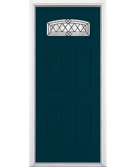 Halifax Camber Fan Lite Painted Smooth Fiberglass Prehung Front Door with Brickmold in Vinyl Frame