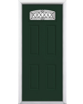 Halifax Camber Fan Lite Painted Smooth Fiberglass Prehung Front Door with Brickmold in Vinyl Frame