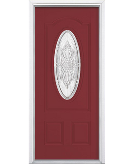New Haven Three Quarter Oval Lite Painted Smooth Fiberglass Prehung Front Door with Brickmold