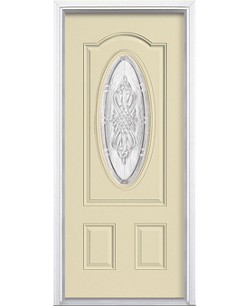 New Haven Three Quarter Oval Lite Painted Smooth Fiberglass Prehung Front Door with Brickmold