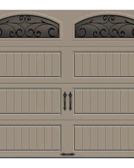 R-Value Intellicore Insulated Sandstone Garage Door with Wrought Iron Window