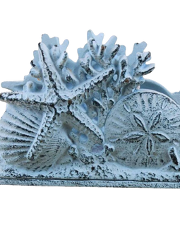 Rustic Whitewashed Cast Iron Seashell Napkin Holder 7 Inch
